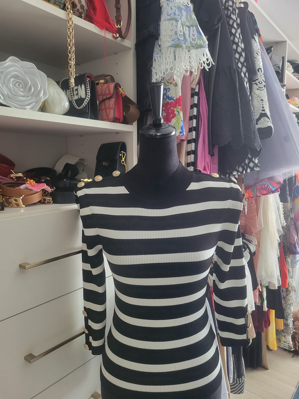 STEPS New York Black & White Striped Ribbed Sweater